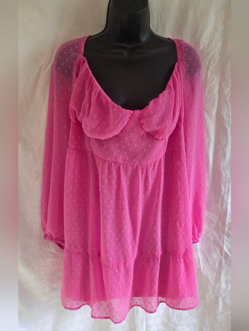 H & M Pink Swiss Dot Babydoll Tunic Dress
